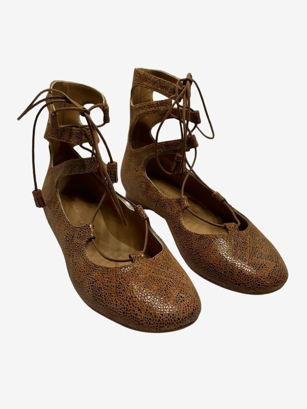 Sundance Tasha Boho Lace Up Flats Textured Brown EU 39 US 8.5-9 New Without Tags